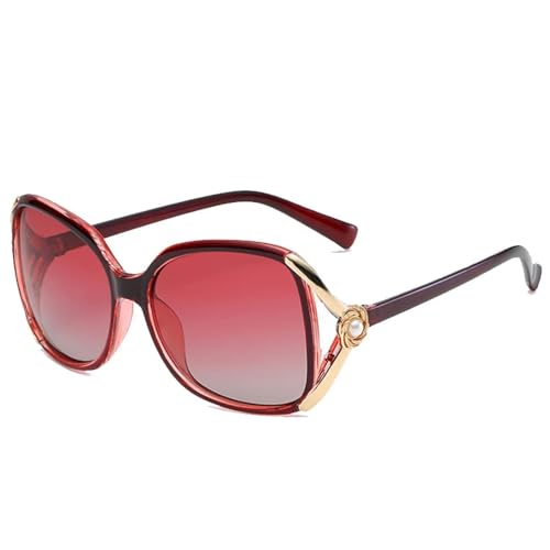 Luxuriöse ovale Sonnenbrille für Damen und Herren, Retro-Stil, großer Rahmen, Outdoor, Straßenfotografie, UV400, Rot, Einheitsgröße von Generisch