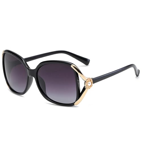 Luxuriöse ovale Sonnenbrille für Damen und Herren, Retro-Stil, großer Rahmen, Outdoor, Straßenfotografie, UV400, Schwarz / Grau, Einheitsgröße von Generisch