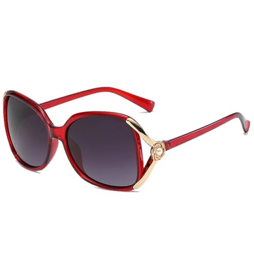 Luxuriöse ovale Sonnenbrille für Damen und Herren, Retro-Stil, großer Rahmen, Outdoor, Straßenfotografie, UV400, Weinrot, Grau, Einheitsgröße von Generisch