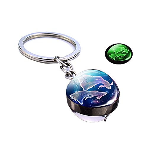 Luxuriöser leuchtender Schlüsselanhänger mit 12 Sternbildern, Glücksbringer, Glaskugel-Anhänger, Sternzeichen-Schlüsselanhänger, leuchtet im Dunkeln, Schlüsselanhänger, Fische, L von Generisch