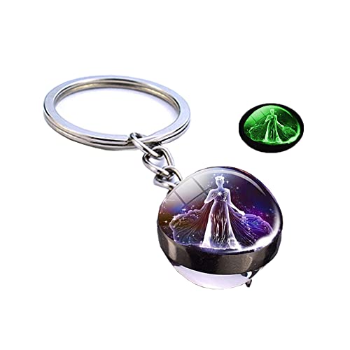 Luxuriöser leuchtender Schlüsselanhänger mit 12 Sternbildern, Glücksbringer, Glaskugel-Anhänger, Sternzeichen-Schlüsselanhänger, leuchtet im Dunkeln, Schlüsselanhänger, Jungfrau, L von Generisch