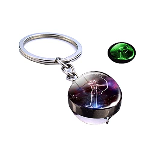 Luxuriöser leuchtender Schlüsselanhänger mit 12 Sternbildern, Glücksbringer, Glaskugel-Anhänger, Sternzeichen-Schlüsselanhänger, leuchtet im Dunkeln, Schlüsselanhänger, Schütze, L von Generisch