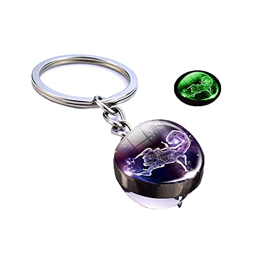 Luxuriöser leuchtender Schlüsselanhänger mit 12 Sternbildern, Glücksbringer, Glaskugel-Anhänger, Sternzeichen-Schlüsselanhänger, leuchtet im Dunkeln, Schlüsselanhänger, Skorpion, L von Generisch