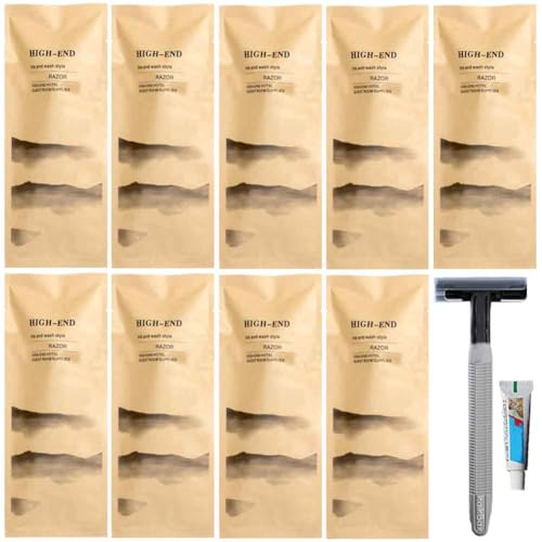 Luxuriöses, einzeln verpacktes, umweltfreundliches Einweg-Rasierer-Set mit Rasiercreme, Spa-Sauna-Körperrasierer-Set, multifunktionaler manueller Rasiermesser für Hotel, Reisen, den täglichen Gebrauch von Generisch