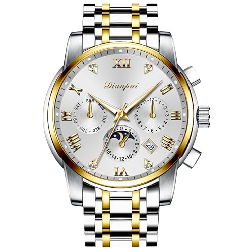 Luxus Herren Vollautomatische mechanische Uhr Hohe Qualität wasserdichte Multifunktionale Nachtglühen Trendy Herrenuhr (White) von Dianpai