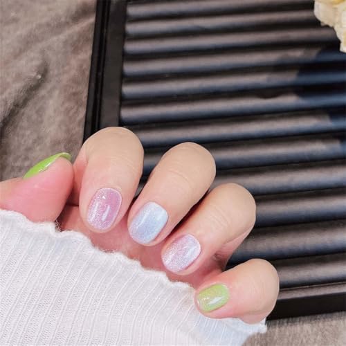 M108-XS kurze runde handgefertigte tragbare Nägel, buntes Katzenauge, Nagelkunst, Dekoration, Sommerdekoration, für Damen und Mädchen, 10 Stück von Generisch
