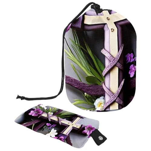 Machen Sie sich überall bereit mit unserer tragbaren Kosmetiktasche – große Make-up-Tasche für Damen, violettes Oster-Kreuz, mehrfarbig, 9.9x6.9in/25.2x17.6cm;6x3.5in/15.2x8.8cm von Generisch