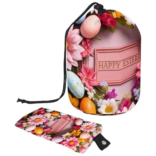 Machen Sie sich überall bereit mit unserer tragbaren Kosmetiktasche – große Make-up-Tasche für Frauen, rosa Frohe Ostern Kranz, mehrfarbig, 9.9x6.9in/25.2x17.6cm;6x3.5in/15.2x8.8cm von Generisch
