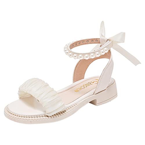 MäDchen Sandalen Leder Weichen Sohlen Sommerschuhe Sandaletten Leicht MäDchenschuhe Mode Elegant Rutschfeste Kinderschuhe Strandsandalen Prinzessin Schuhe Mit Schleifen Und Perlen von Generisch