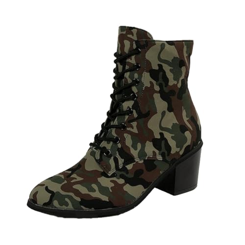Mädchen 26 Gefüttert Herbstabsatz Camouflage Kurze Stiefeletten Damen Außenhandel Dicker Absatz Spitze Atmungsaktive Cowboystiefel Schuhe Herren Klassische (Camouflage, 36) von Generisch