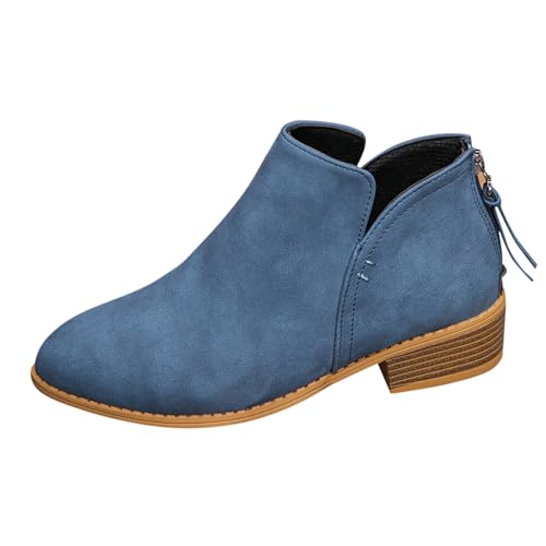 Mädchen 29 Winter Europäischer und amerikanischer Außenhandel, spitzer Reißverschluss hinten, kurze Stiefel, große Lederstiefel für Damen, einfarbig, schlankmachende Damen Mit Absatz (Blue, 41) von Generisch