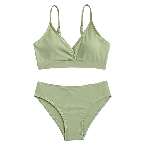 Mädchen Bikini Set 2 Stück Kinder Zweiteilige Badeanzüge Kinder Mädchen Teenager Bikini Spaghettiträgern Bikinioberteil + Triangel Bikinishorts Tankini Sportlich Strandbikinis (Green, 12-14 Years) von Generisch