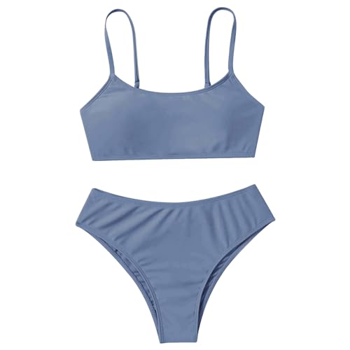 Mädchen Bikini Set 2 Stück Kinder Zweiteilige Badeanzüge Kinder Mädchen Teenager Bikini Spaghettiträgern Bikinioberteil + Triangel Bikinishorts Tankini Sportlich Strandbikinis (Z-C-Navy, 13-14 Years) von Generisch