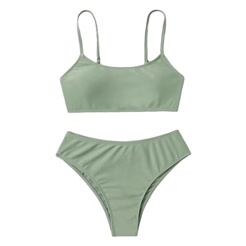 Mädchen Bikini Set 2 Stück Kinder Zweiteilige Badeanzüge Kinder Mädchen Teenager Bikini Spaghettiträgern Bikinioberteil + Triangel Bikinishorts Tankini Sportlich Strandbikinis (Z-Green, 11-13 Years) von Generisch