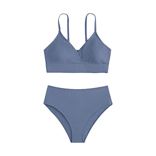 Mädchen Bikini Set 2 Stück Kinder Zweiteilige Badeanzüge Kinder Mädchen Teenager Bikini Spaghettiträgern Bikinioberteil + Triangel Bikinishorts Tankini Sportlich Strandbikinis 8-16 (Blue, 12-14 Years) von Generisch