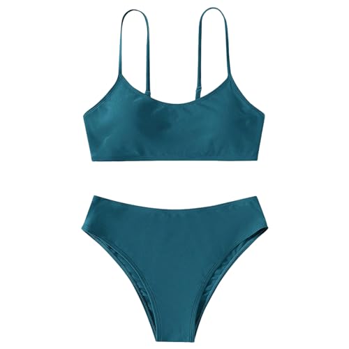 Mädchen Bikini Set Teenager Schwarz Sommer Tankini mit Spaghettiträgern Sportlich Triangel Bikinioberteil Bikinislip 2 Stück Kinder Teenager Badeanzüge Einfarbige Sommer (Z-C-BU2, 13-14 Years) von Generisch