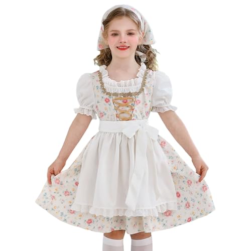 Mädchen Deutsches Dirndl Kleid Oktoberfest Kostüm Mädchen Renaissance Ärmellos Kleid Mädchen Kostüm Outfit Mädchen Deutsches Dirndl Prinzessin, beige, 5-6 Jahre von Generisch