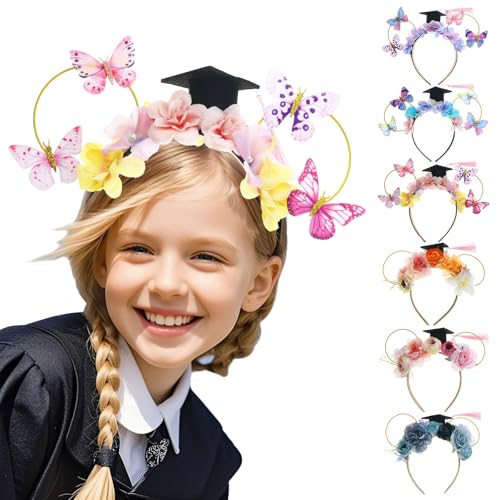 Mädchen Graduierungs Foto Requisiten Set mit floralem Stirnband akademischer Kappe für feierliche Anlässe (Multicolour, One Size) von Generisch