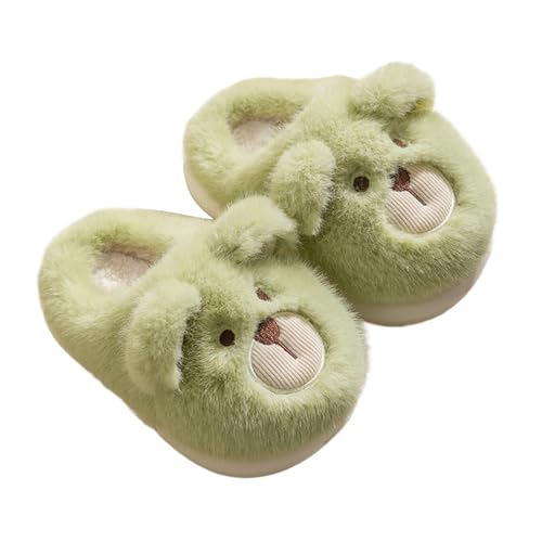 Mädchen Hausschuhe Winter Warme Fuzzy Schuhe Bequeme Kinder Home Schuhe Mit Niedlichem Bären Design Für Kleinkinder Kinder (Green, 24 Toddler) von Generisch