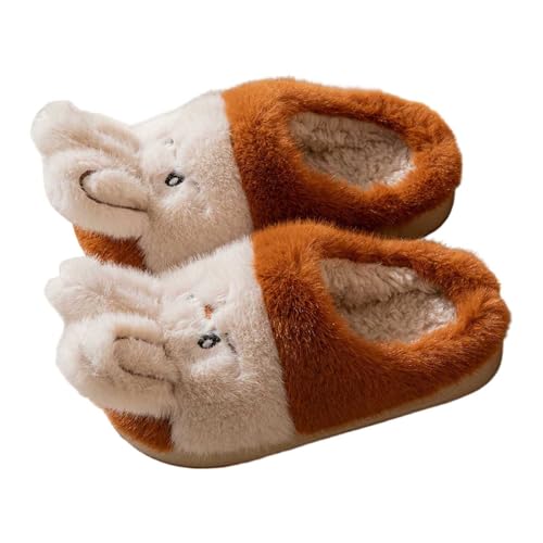 Mädchen-Hausschuhe mit süßem Hasenmotiv weiche Winter-Slipper für Kinder gemütliche warme Pantoffeln mit Kunstlederfutter (Brown, 33.5 Big Kids) von Generisch