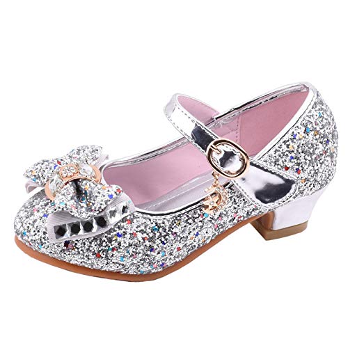 Mädchen High Heels Prinzessin Schuhe Bowknot Mary Jane Klettverschluss Kleid Schuhe Sparkly Glitter Dress Up Schuhe Sandalen Pärty Hochzeit Geburtstag Blume Cosplay Schuhe für Kinder, silber, 18 EU Mädchen High Heels Prinzessin Schuhe Bowknot Mary Jane Klettverschluss Kleid Schuhe Sparkly Glitter Dress Up Schuhe Sandalen Pärty Hochzeit Geburtstag Blume Cosplay Schuhe für Kinder, silber, 18 EU von Generisch