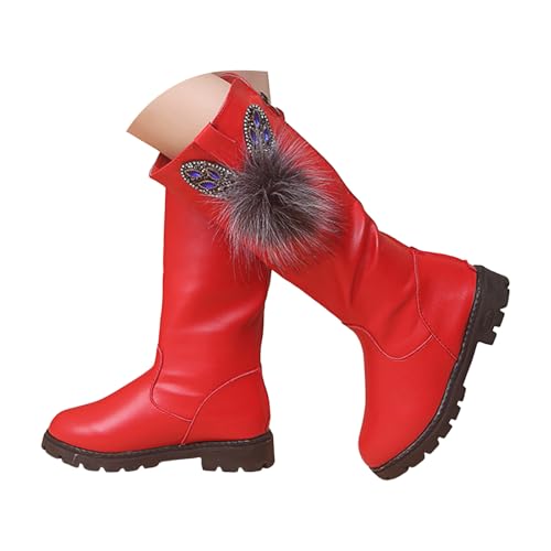 Mädchen Hohe Stiefel Lederimitat, Moderne Reitstiefel für Mädchen mit Seitlichem Reißverschluss & Metallknopf, Bequeme Klassische Kinderstiefel, Warme Winterstiefel mit Rutschfester Sohle von Generisch