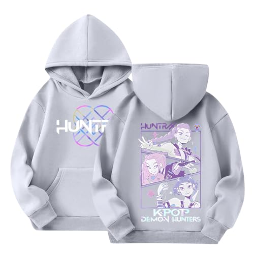 Mädchen K-pop D𝘦𝘮𝘰𝘯 H𝘶𝘯𝘵𝘦𝘳𝘴 Kapuzenpullover Hoodie Reißverschluss Langarm Einfarbig Sportlich Locker Sweatjacke Teenager Oversize Kapuzenjacke Kleidung Lange Ärmel Sweatshirt 9 Jahre von Generisch