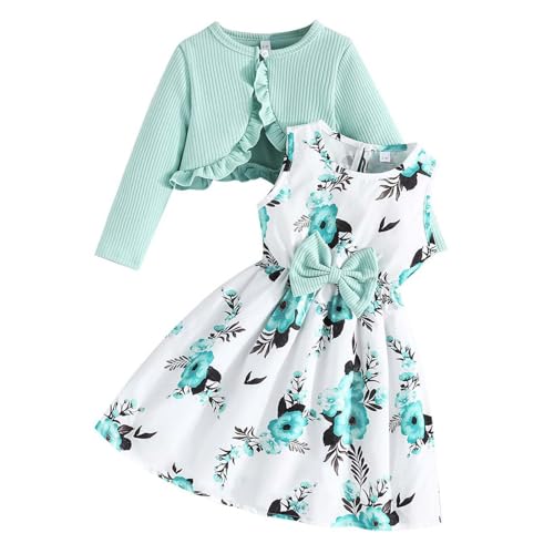 Mädchen Kleid Blumen Prinzessin Kleid Freizeitkleider Lässig Farbverlauf Strandkleid Kurzarm Rüschenärmel Partykleid Rundhals A Linie Chiffonkleid Elegant Sommerkleider 2-10 Jahre für Kinder von Generisch