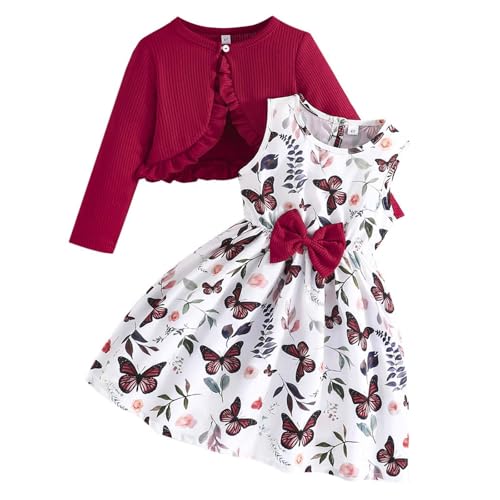 Mädchen Kleid Blumen Prinzessin Kleid Freizeitkleider Lässig Farbverlauf Strandkleid Kurzarm Rüschenärmel Partykleid Rundhals A Linie Chiffonkleid Elegant Sommerkleider 2-10 Jahre für Kinder von Generisch