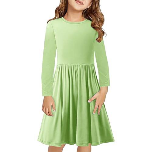 Mädchen Kleid Einfarbig Ballkleid Turnanzug Langarm Kleid Kinder Kleider Tanzkleid Freizeitkleid Classic Langarmshirt Weiche Klamotten A-Linie Kleidung Knielang Kleider Grün,9 Jahre von Generisch