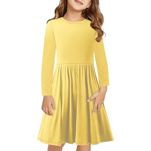 Mädchen Kleid Einfarbig Ballkleid Turnanzug Langarm Kleid Kinder Kleider Tanzkleid Freizeitkleid Classic Langarmshirt Weiche Klamotten A-Linie Kleidung Knielang Kleider Gelb, 11 Jahre von Generisch