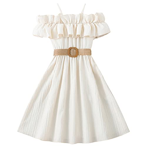 Mädchen Kleid - Kinder A-Linie Siwng Skaterkleid Kinder Teenager Kleidung Leinen Baumwolle Solid Print Kleid Boho Kleider Rüschen Ärmel Festlich Hochzeit Party von Generisch