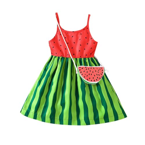 Mädchen Kleider Bunt Stilvolle Schöne Freizeit Kleinkind Mädchen ärmellose Wassermelone Drucke Strand Urlaub Party Kostüm Kleid Tasche Set Mädchen Kleider Hochzeit Einschulung (Green, 2-3 Years) von Generisch