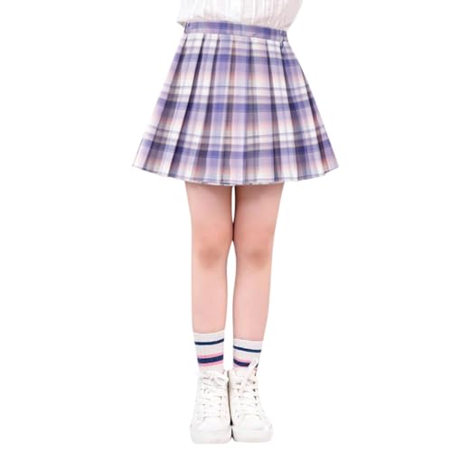 Mädchen Kleider Bunt Stilvolle Schöne Freizeit Plissee karierter Minirock für Mädchen, Mädchenröcke, Skorts, Outfits mit Schleife Mädchen Kleider Hochzeit Einschulung Festlich (Purple, 9-10 Years) von Generisch