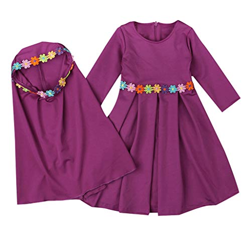 Mädchen Kleider Set Elegante Schöne Freizeit Mit Kinderkleid Baby islamische Ärmeln Lange Stickerei Lange Abaya Hijab Moslems Mädchen Kleidung & Rock Mädchen Kleider Hochzeit Einschulung (4-5 Years) von Generisch