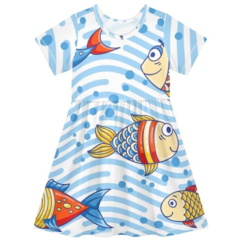 Mädchen Kleider Süß Meer Fisch Sommer Kleid Kurzarm Freizeit T-Shirt Kleider für Mädchen Kinder von Generisch