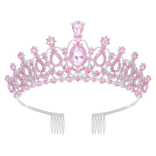 Mädchen Kristall Tiara Krone mit Kamm Rosa Frauen Prinzessin Stirnband Geschenk für Kostüm Hochzeit Abschlussball Geburtstag Kuchen Topper Weihnachtsfeier Festzug Haarschmuck Geschenk von Generisch
