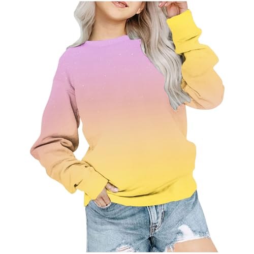 Mädchen Langarmshirts Kinder Tops Farbverlauf Kleidung Batik Sweatshirt Farbblock T-Shirt Bekleidung Oberteile Classic Basic Long Sleeve Top Baumwolle Langarm Pullover Lila, 11 Jahre von Generisch