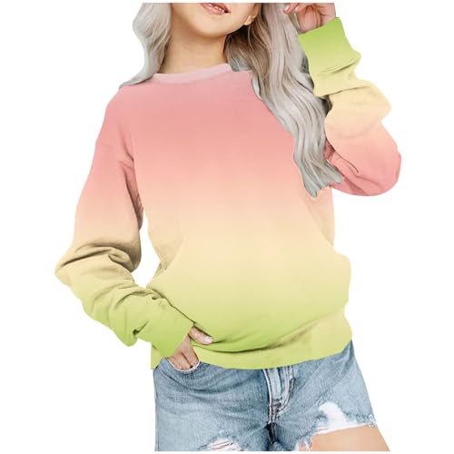 Mädchen Langarmshirts Kinder Tops Farbverlauf Kleidung Sweatshirt T-Shirt Bedrucktes Bekleidung Oberteile Classic Basic Long Sleeve Top Baumwolle Langarm Pullover Rosa, 9–10 Jahre von Generisch