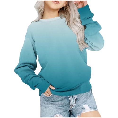 Mädchen Langarmshirts Kinder Tops Farbverlauf Kleidung Sweatshirt T-Shirt Bekleidung Oberteile Basic Long Sleeve Top Baumwolle Langarm Pullover Hellblau, 11-12 Jahre von Generisch