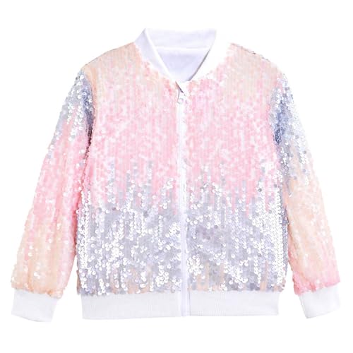 Mädchen Pailletten Jacke Kleinkind Glitter Glänzend Zip Up Metallic Mantel Outwear Glitzer Brosche (6-8 Years) von Generisch