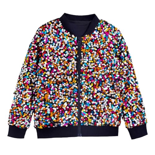 Mädchen Pailletten Jacke Kleinkind Glitter Glänzend Zip Up Metallic Mantel Outwear Glitzer Brosche (Black, 8-10 Years) von Generisch