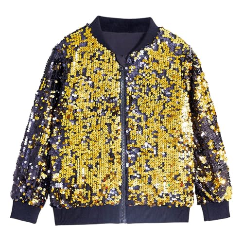 Mädchen Pailletten Jacke Kleinkind Glitter Glänzend Zip Up Metallic Mantel Outwear Glitzer Brosche (Gold, 2-4 Years) von Generisch