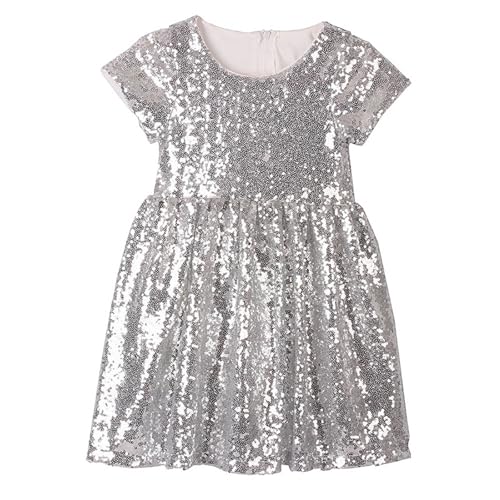 Mädchen Pailletten Kleid Mädchen Glitzer Paillettenkleid Mädchen Pailletten Kleid Kurzarm Rundhals Kinderkleider mit Pailletten Festkleider Partykleid Blumenmädchenkleider für Hochzeits (4-5 Years) von Generisch