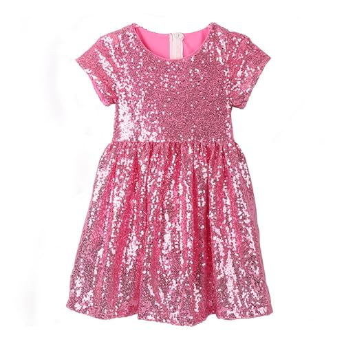 Mädchen Pailletten Kleid Mädchen Glitzer Paillettenkleid Mädchen Pailletten Kleid Kurzarm Rundhals Kinderkleider mit Pailletten Festkleider Partykleid Blumenmädchenkleider für Hochzeits (4-5 Years) von Generisch