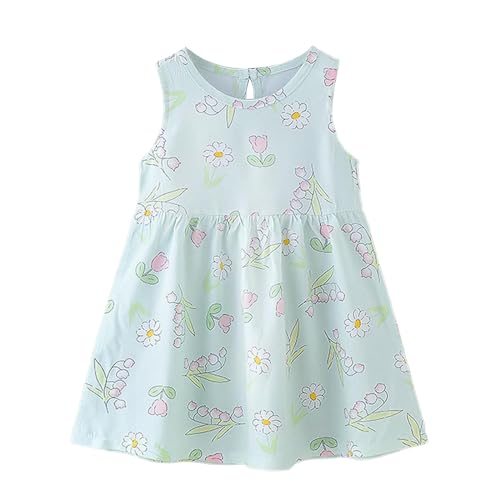 Mädchen Röcke Größe 140 Mädchen Kleid Sommer Floral Prinzessin Kleid Strand Kleid 2024 Baumwolle Seide Sommerkleid Kinder Kleid Heraus Tragen Rot Karierter Mädchen (Green, 3-4 Years) von Generisch