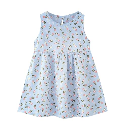 Mädchen Röcke Größe 140 Mädchen Kleid Sommer Floral Prinzessin Kleid Strand Kleid 2024 Baumwolle Seide Sommerkleid Kinder Kleid Heraus Tragen Rot Karierter Mädchen (Light Blue, 18-24 Months) von Generisch
