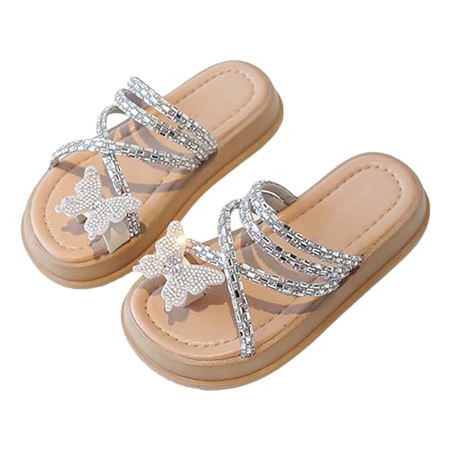 Mädchen Schmetterling Plateau Sandalen Riemchen Offener Ring Zehen Strand Sandalen Glitzer Rhinestone Slip-on Sommerschuhe, weiß, 39 2/3 EU von Generisch
