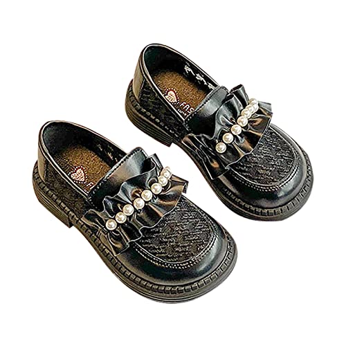 Mädchen-Schule-Slipper flache Kinderschuhe aus Leder mit Perlmutt, Mary und Slip On Plateau-Performance-Schuhe, Schwarz , 32 EU von Generisch