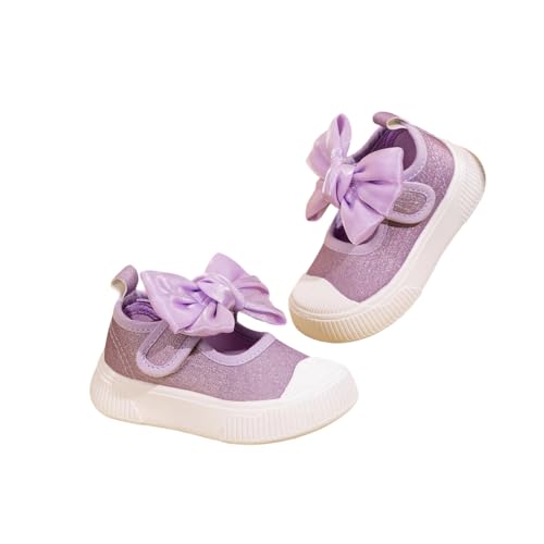 Mädchen-Sneaker für Kleinkinder bequem leicht lässig mit Schleife Hakenschlaufe Mary Jane Design rutschfeste Sohle für Frühling Sommer (Dark Purple, 22.5 Toddler) von Generisch